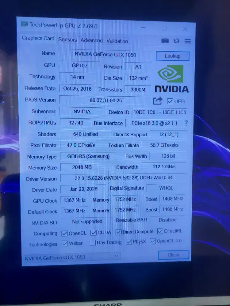 Vga gtx 1050 2gb ddr5 galax