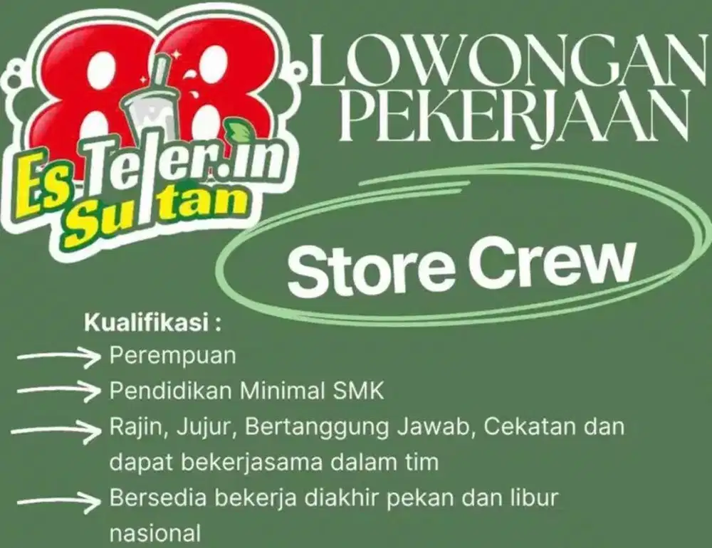 Lowongan Pekerjaan Store Crew Fulltime