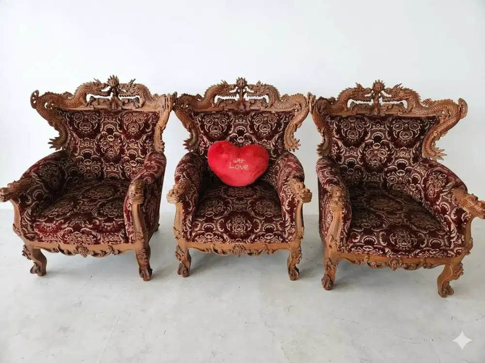 SOFA JATI LIONG - NAGA (PERLU  GANTI KAIN) + BONUS MEJA BUNDAR KAYU
