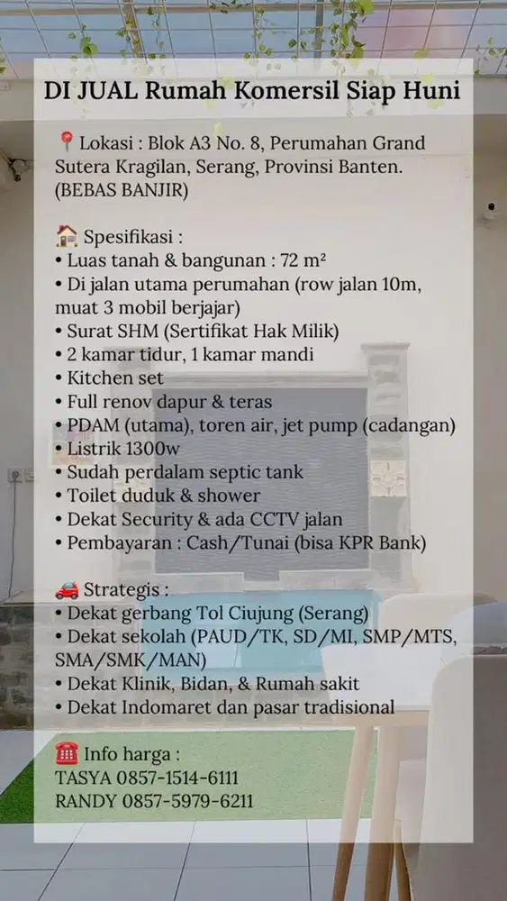 Rumah siap huni dijual cepat