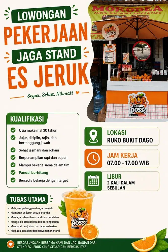 Loker jaga stand es jeruk ( untuk pria)