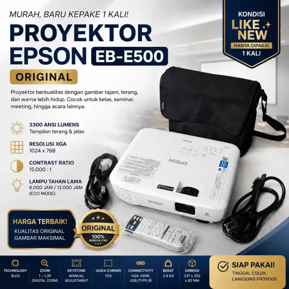 Murah Baru Kepake 1x Proyektor Epson EB E500