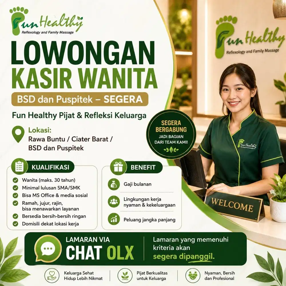 LOWONGAN KASIR WANITA – BSD & PUSPITEK (SEGERA)