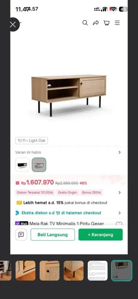 ISIRUMA - MEJA RAK TV MINIMALIS 1 PINTU GESER ROTAN OVAL TV STAND 120