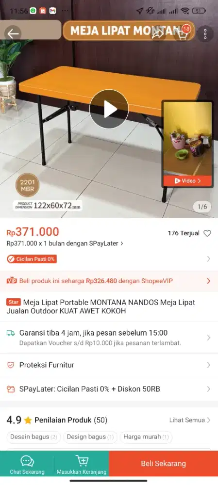 Meja Lipat Bahan Kokoh