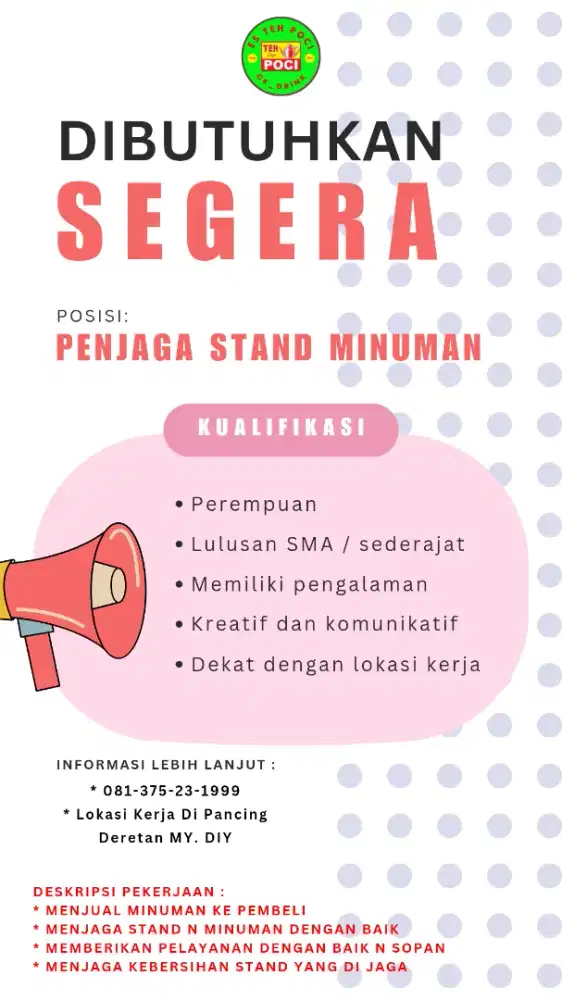 Loker jaga stand minuman di pancing