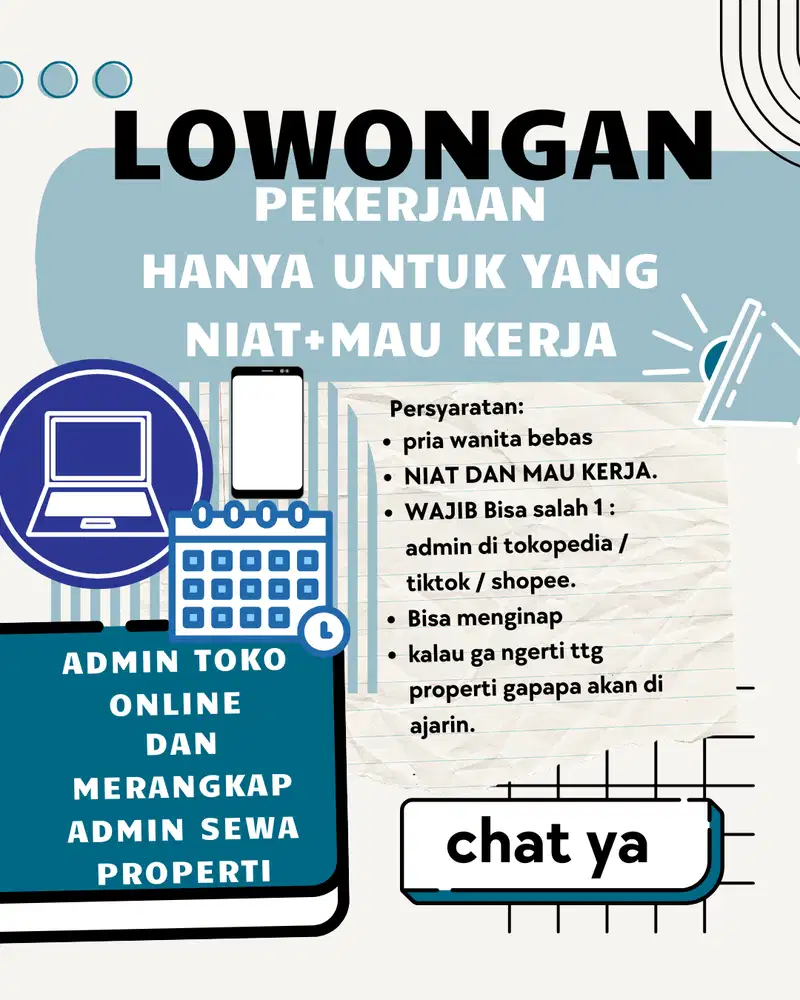 admin toko online dan penyewaan properti