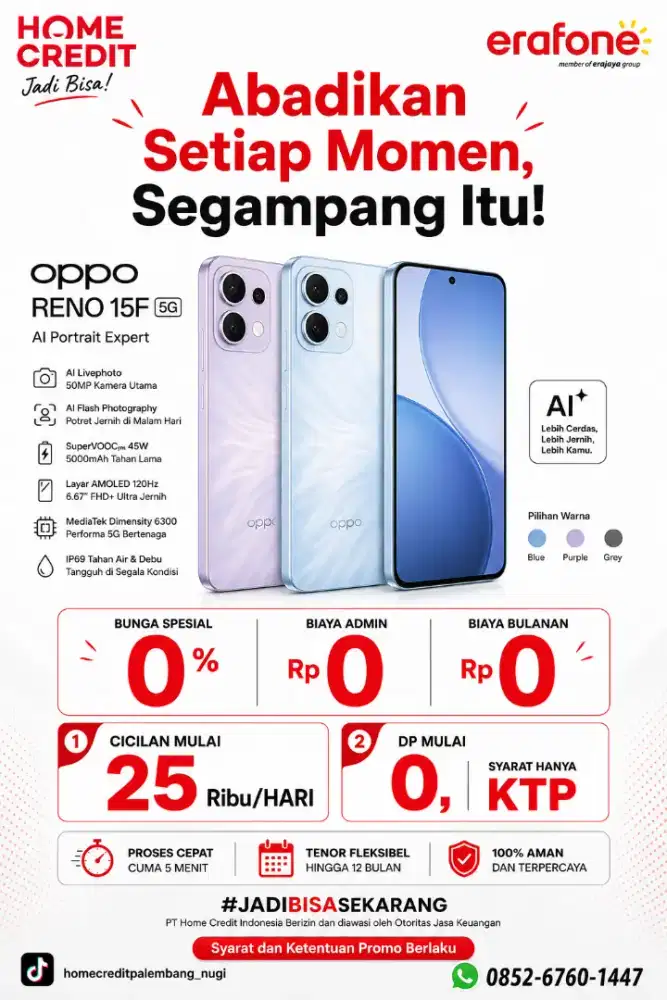 PROMO KREDIT OPPO RENO 15F 5G TERMURAH SEKOTA PALEMBANG