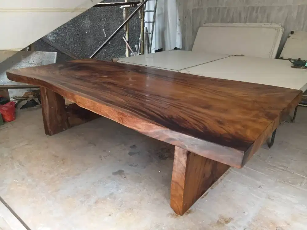 Meja Makan Kayu Jati Solid 1 Papan Slab Jumbo Besar 287x120x80x10cm