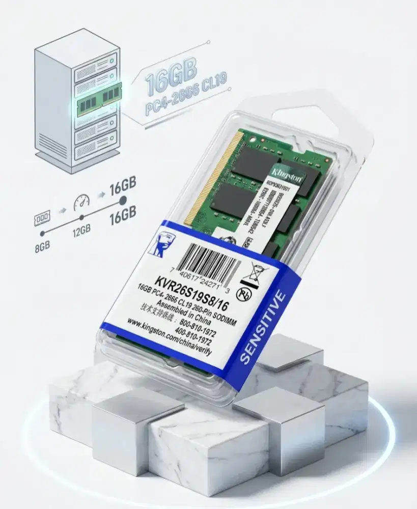 Kingston ValueRAM 16GB DDR4 2666MHz SODIMM Laptop RAM - KVR26S19S8/16
