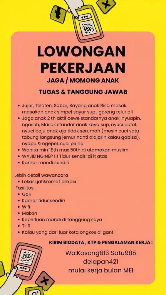 DICARI LOWONGAN KERJA LOKER JAGA ANAK / ART