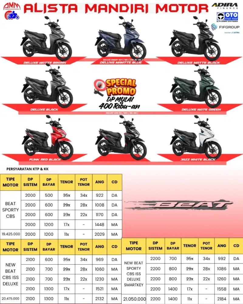 DP MULAI 600 RIBU BEAT SPORTY CBS ISS DELUXE CASH & KREDIT