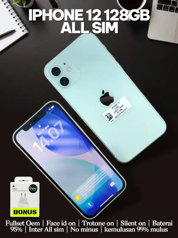 Iphone 12 128GB All sim Garansi fullset like new