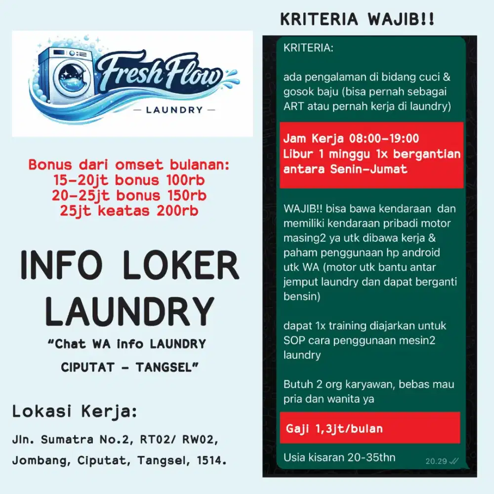 Cari karyawan laundry