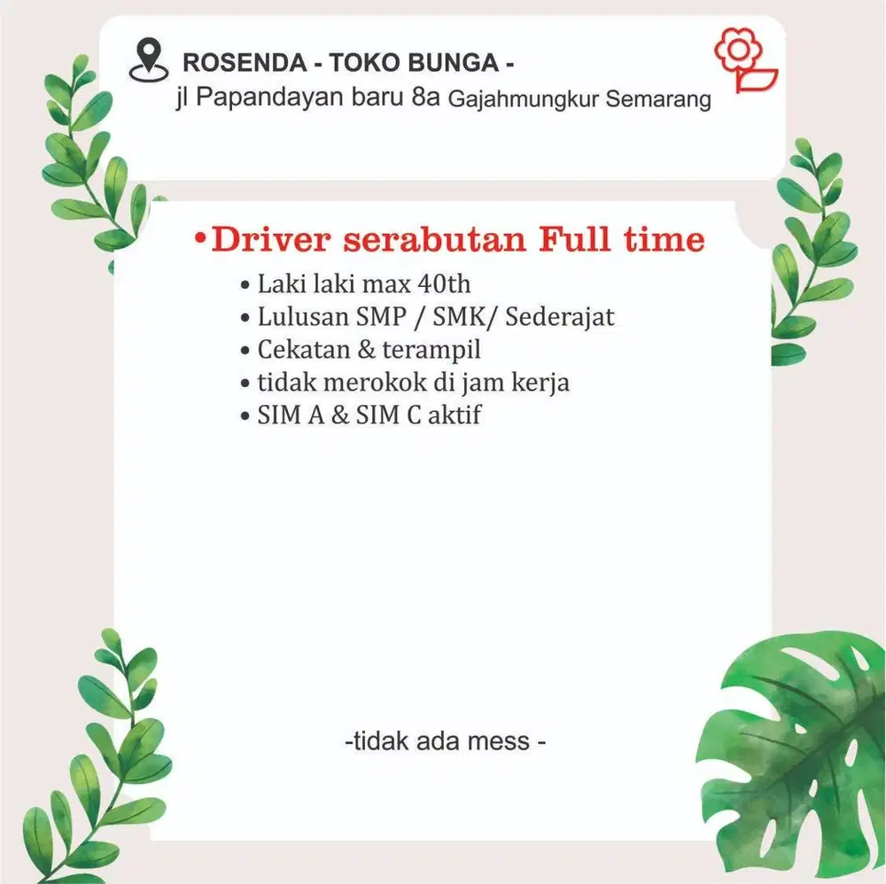 Driver serabutan toko bunga hidup