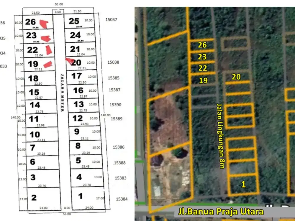 tanah 400m2 di pinggir jl.banua praja utara gubernuran
