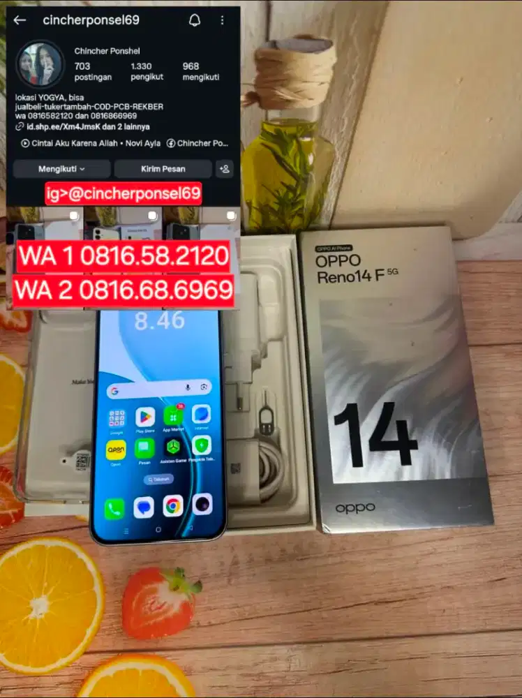 Jual hp LIKENEW oppo reno 14f 5g istimewa grns resmi panjang
