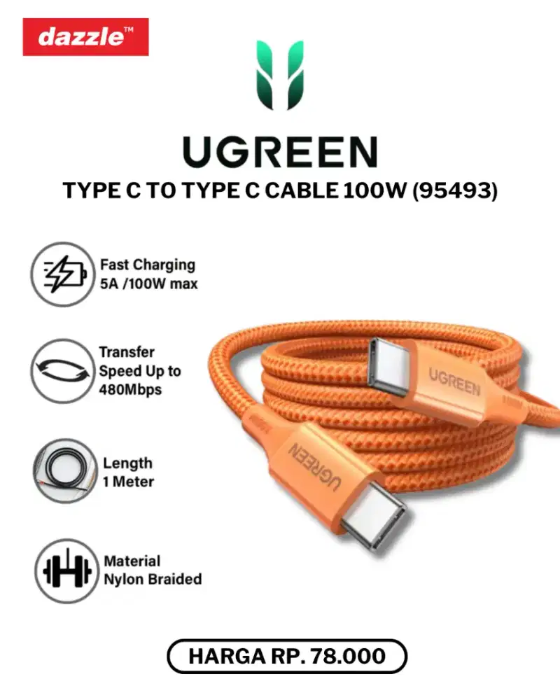 UGREEN TYPE C TO TYPE C 100W CABLE (95493)