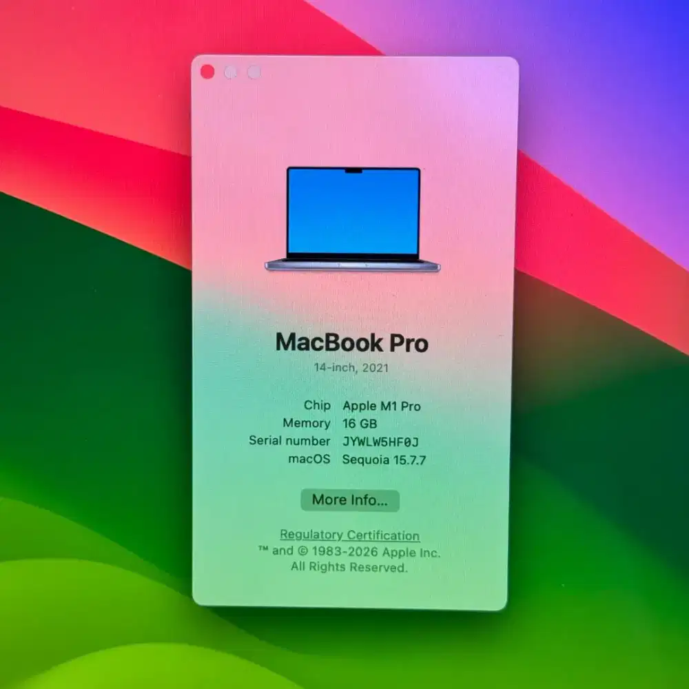 Macbook M1 Pro 14 Inch Ibox Ram 16 Ssd 512 lengkap full set Space Grey