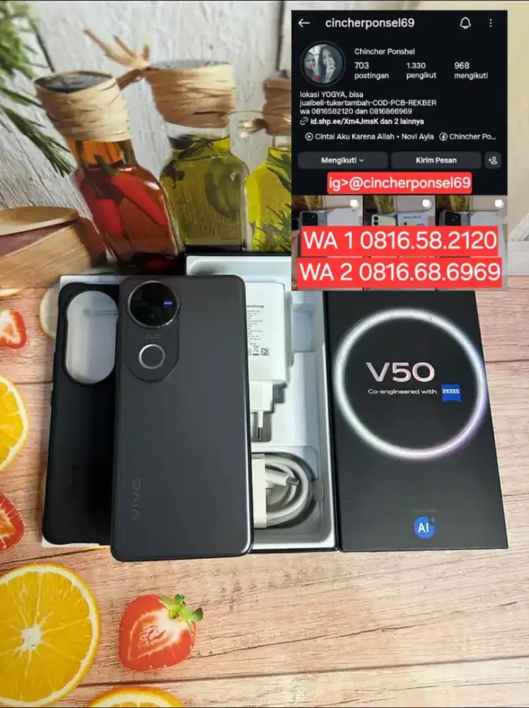 Dijual hp LIKENEW VIVO V50 5g 12/512 fullset original grns AKTIF