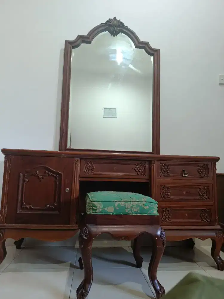 Meja Rias Jati Klasik Full Set + Kursi Original