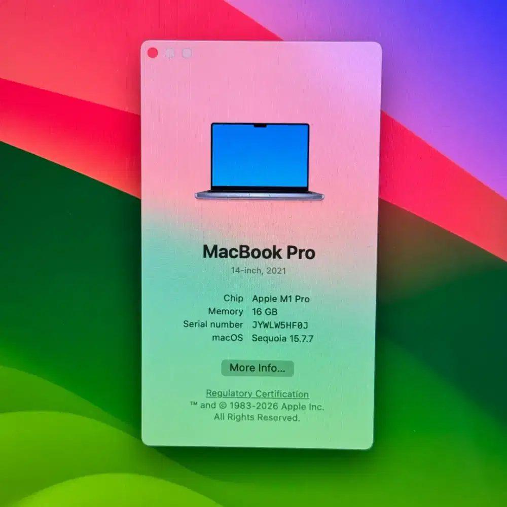 Macbook M1 Pro 14 Inch Ibox Ram 16 Ssd 512 lengkap full set Space Grey