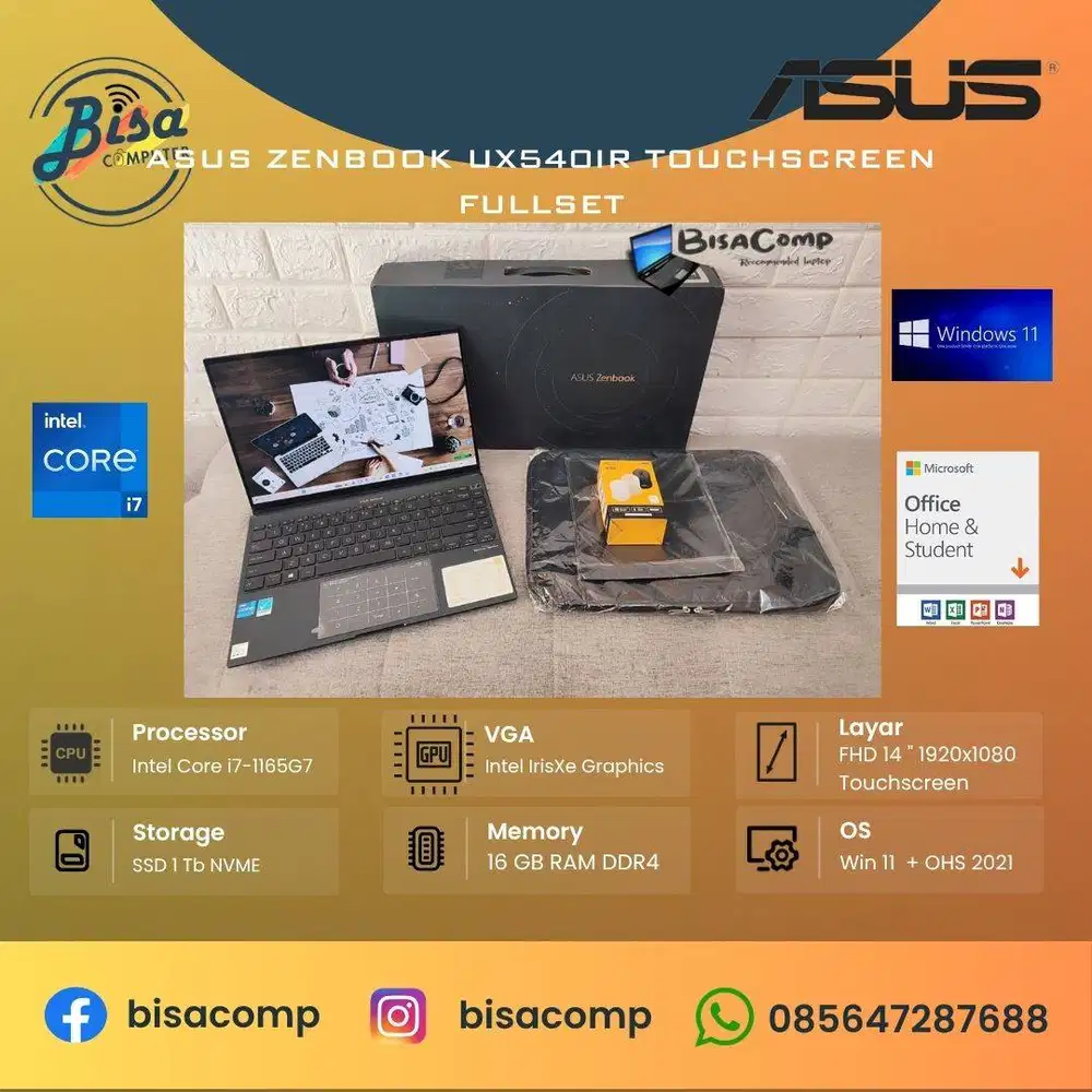 Asus Zenbook UX5401E Core i7 11th Gen SSD 1 Tb Ram 16gb 14inchOLED TS