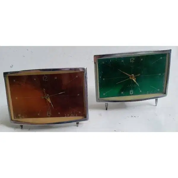 Vintage  Green and Copper Diamond Jam meja / wekker model Retro era 60