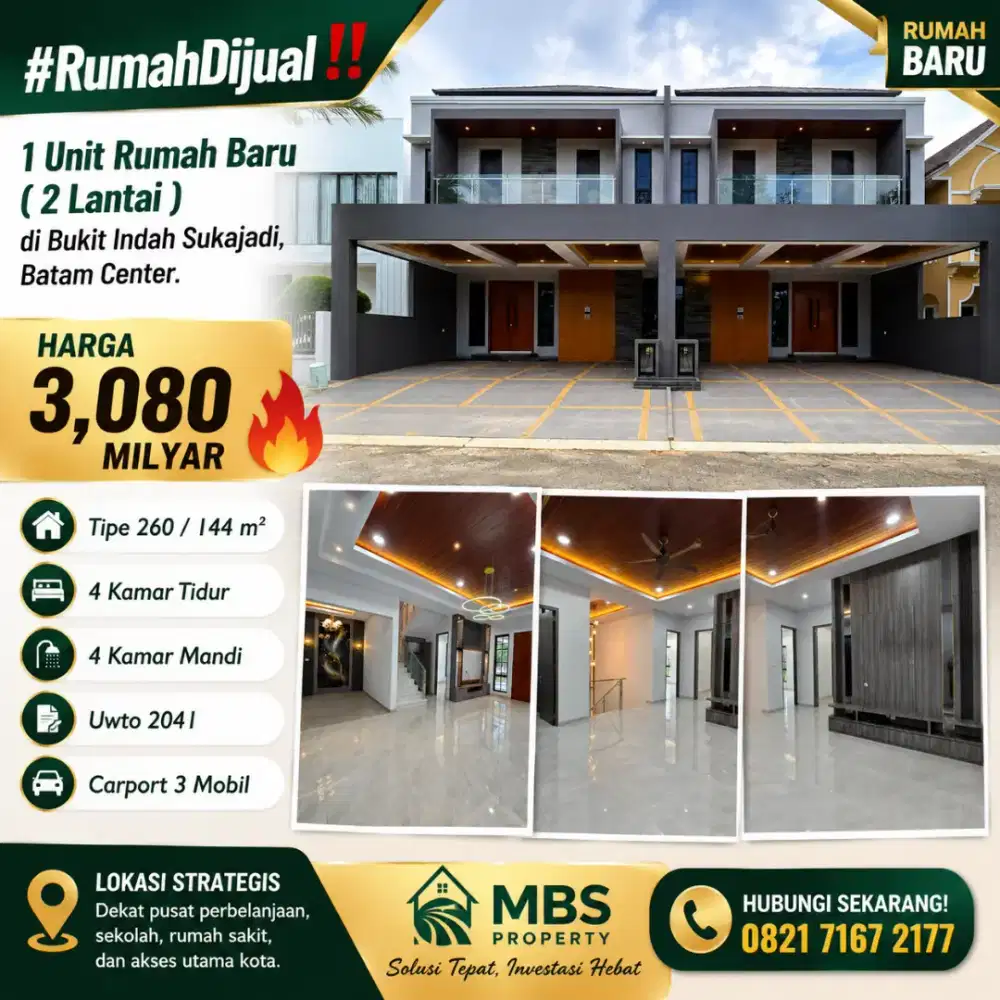 Rumah Baru (2 Lantai) di Bukit Indah Sukajadi, Batam Center