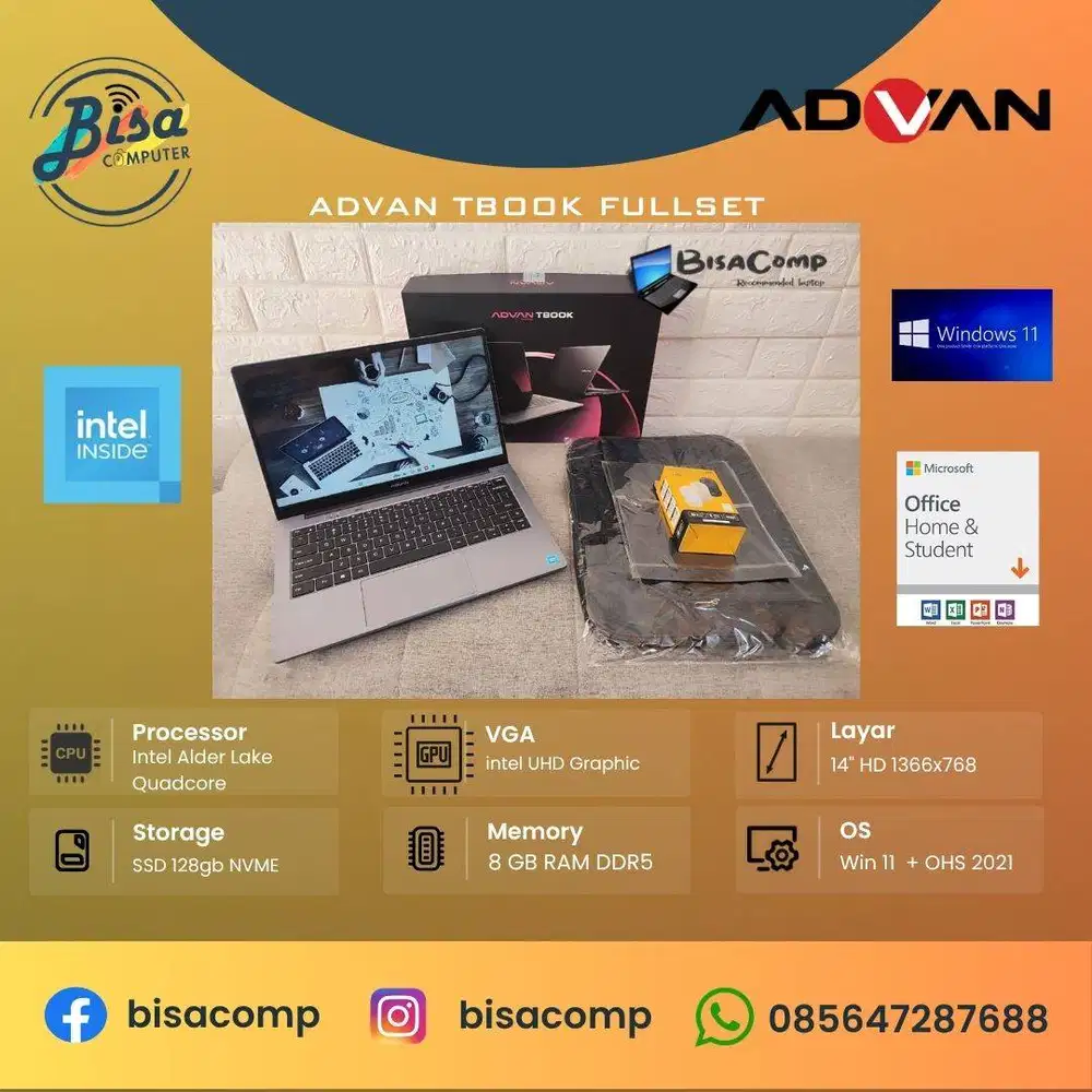 Advan Tbook Intel Alder Lake Quadcore SSD 128gb Ram 8gb 14inchHD