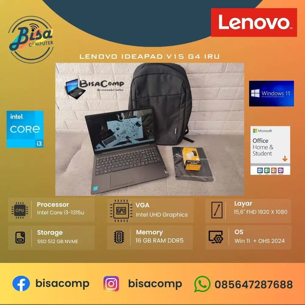 Lenovo Ideapad V15 G4 IRU Core i3 13th Gen SSD 512gb Ram 16gb 15,6inch