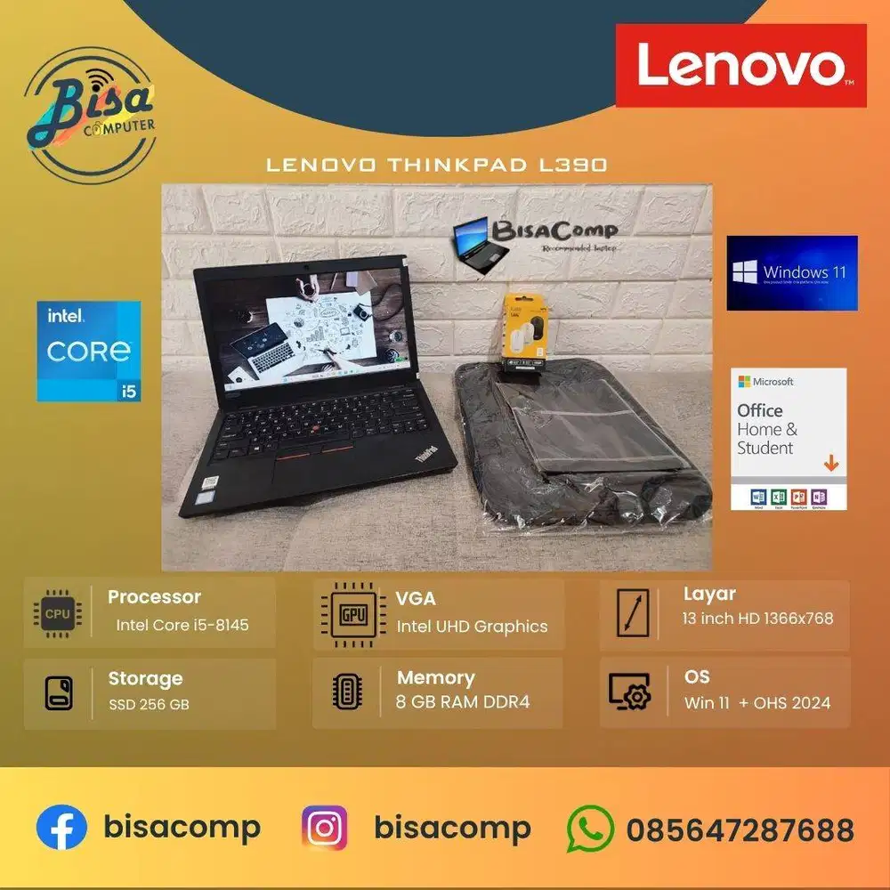 Lenovo Thinkpad L390 Core i5 8th Gen SSD 256gb Ram 8gb 13inchHD