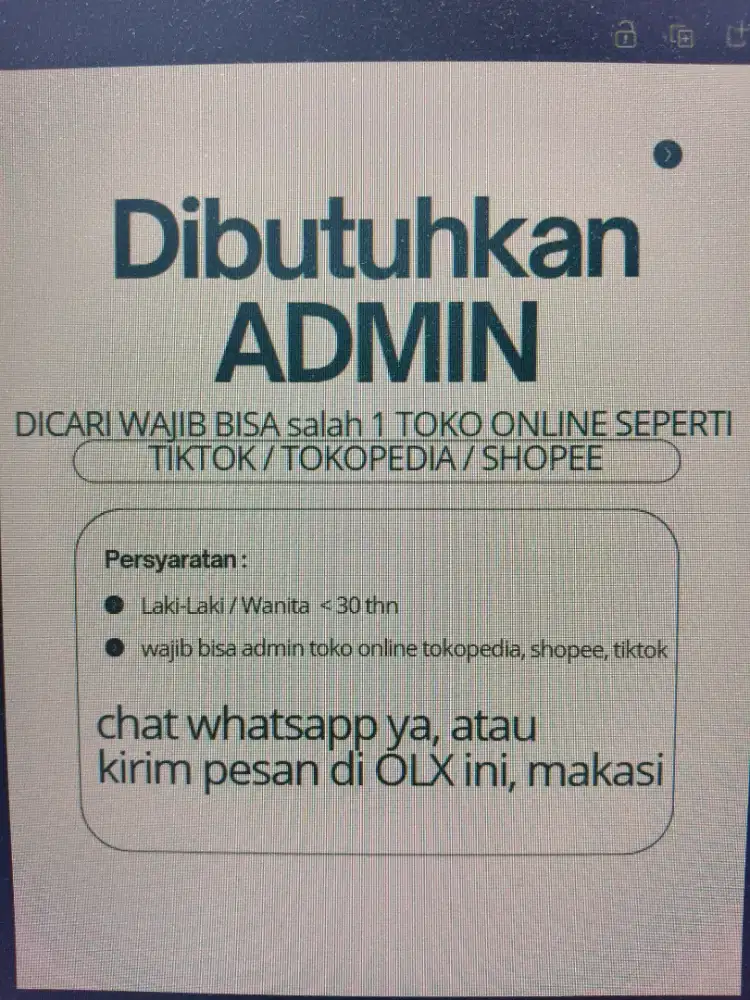 Dibutuhkan admin toko online