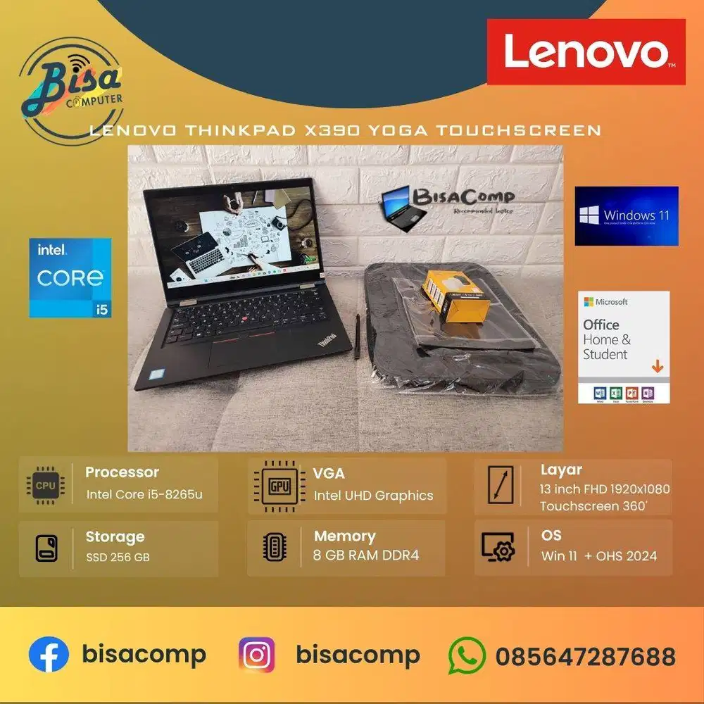 Lenovo Thinkpad X390 Yoga Core i5 8th Gen SSD 256gb Ram 8gb 13inchFHD
