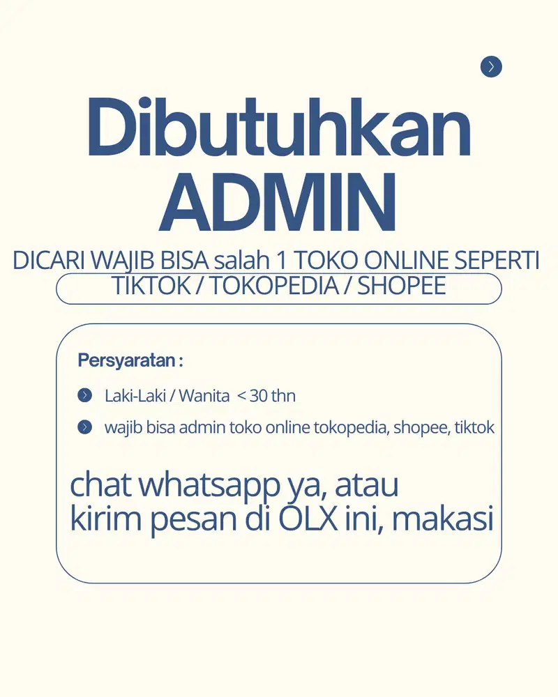 dicari administrasi toko online ADMIN tokopedia shopee tiktok