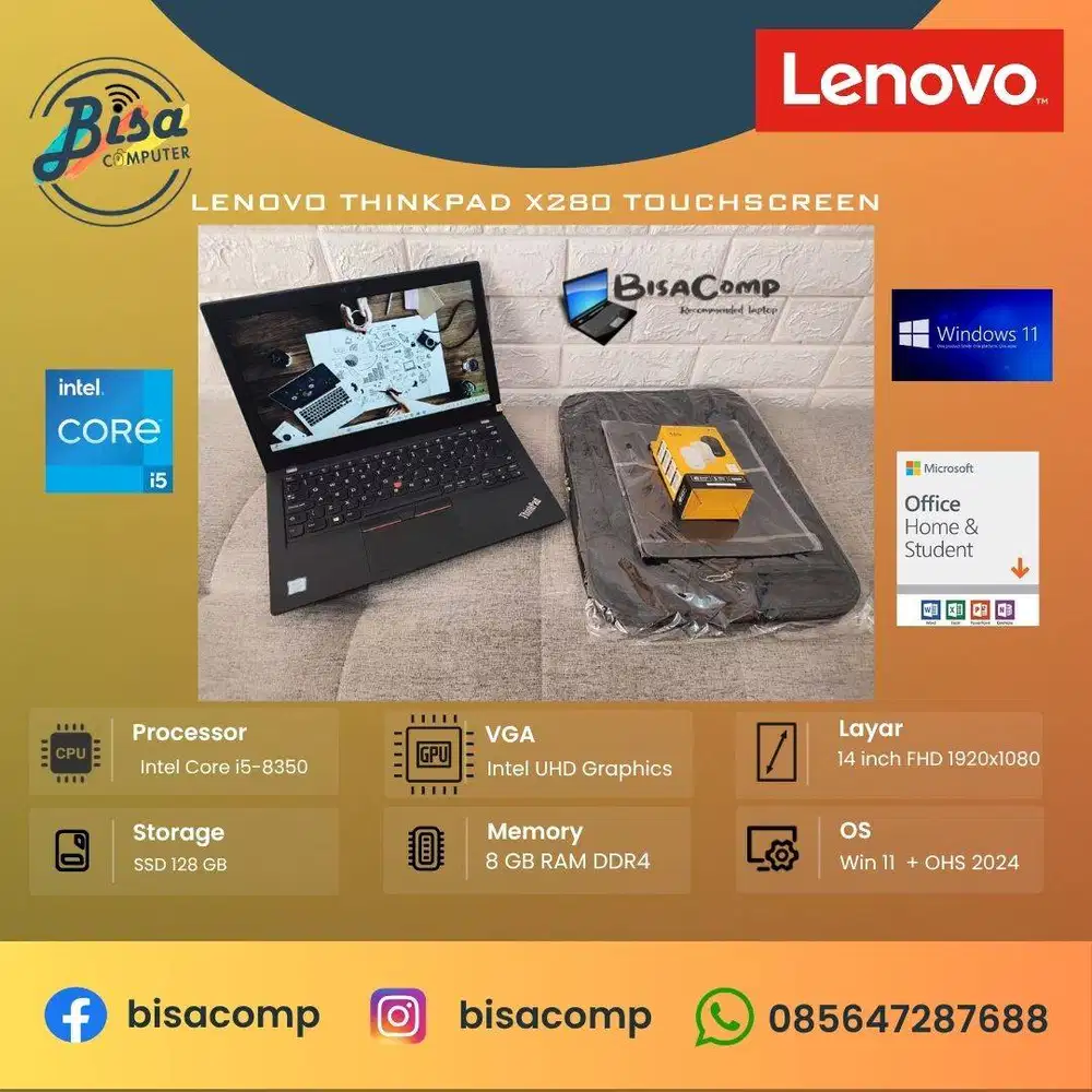 Lenovo Thinkpad X280 Core i5 8th Gen SSD 128gb Ram 8gb 12,5inchFHD