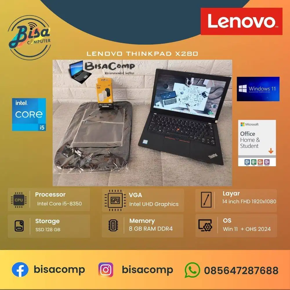 Lenovo Thinkpad X280 Core i5 8th Gen SSD 128gb Ram 8gb 12,5inchFHD