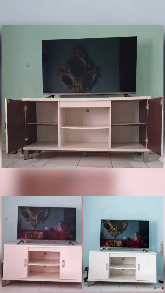DIJUAL CEPAT Paket Smart TV LED + Meja Lemari TV Minimalis Putih