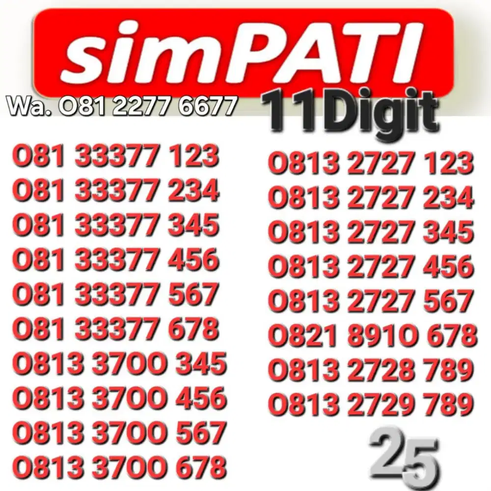 NOMOR SIMPATI 11DIGIT SERI NAIK 3