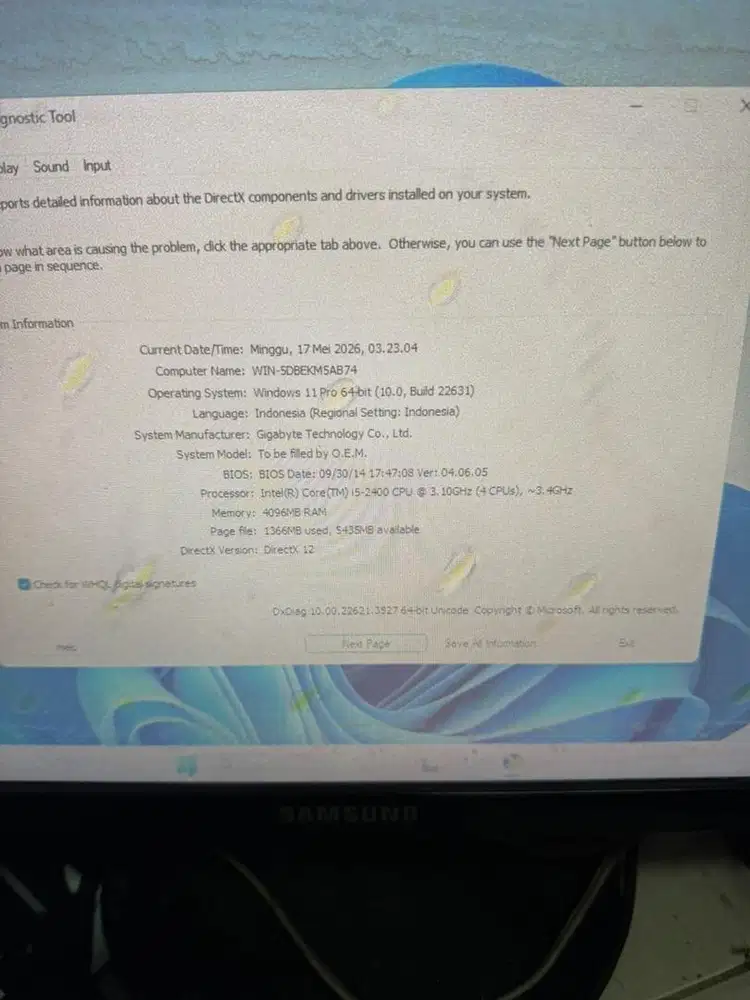 cpu h61 gigabyte core i5 kondisi normal.