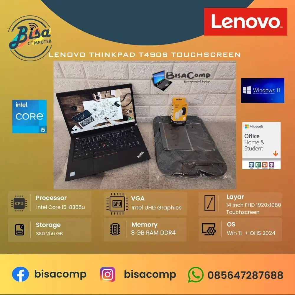 Lenovo Thinkpad T490s Core i5 8th Gen SSD 256gb Ram 8gb 14inchFHDTouch