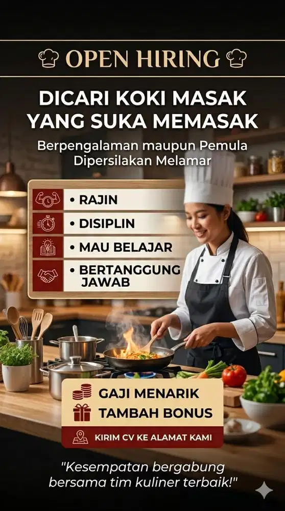 Di cari koki atau yang suka masak