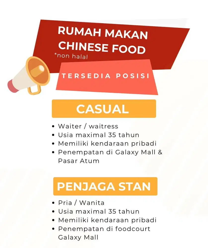 WE ARE HIRING rumah makan chinese food