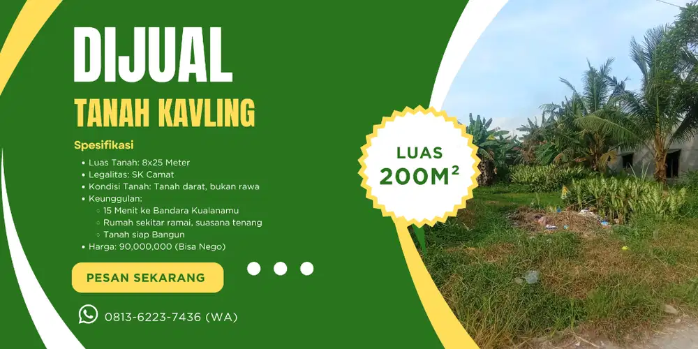 Jual Tanah Kavling 200 m2 di Lubuk Pakam, Surat Lengkap Siap Bangun