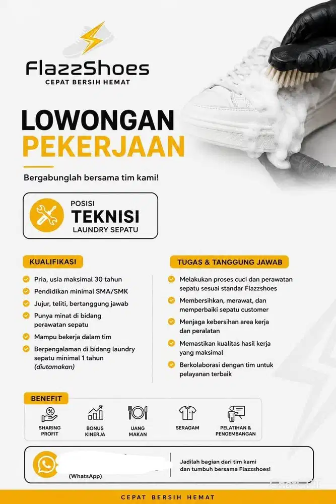 Lowongan Pekerjaan Teknisi Laundry sepatu