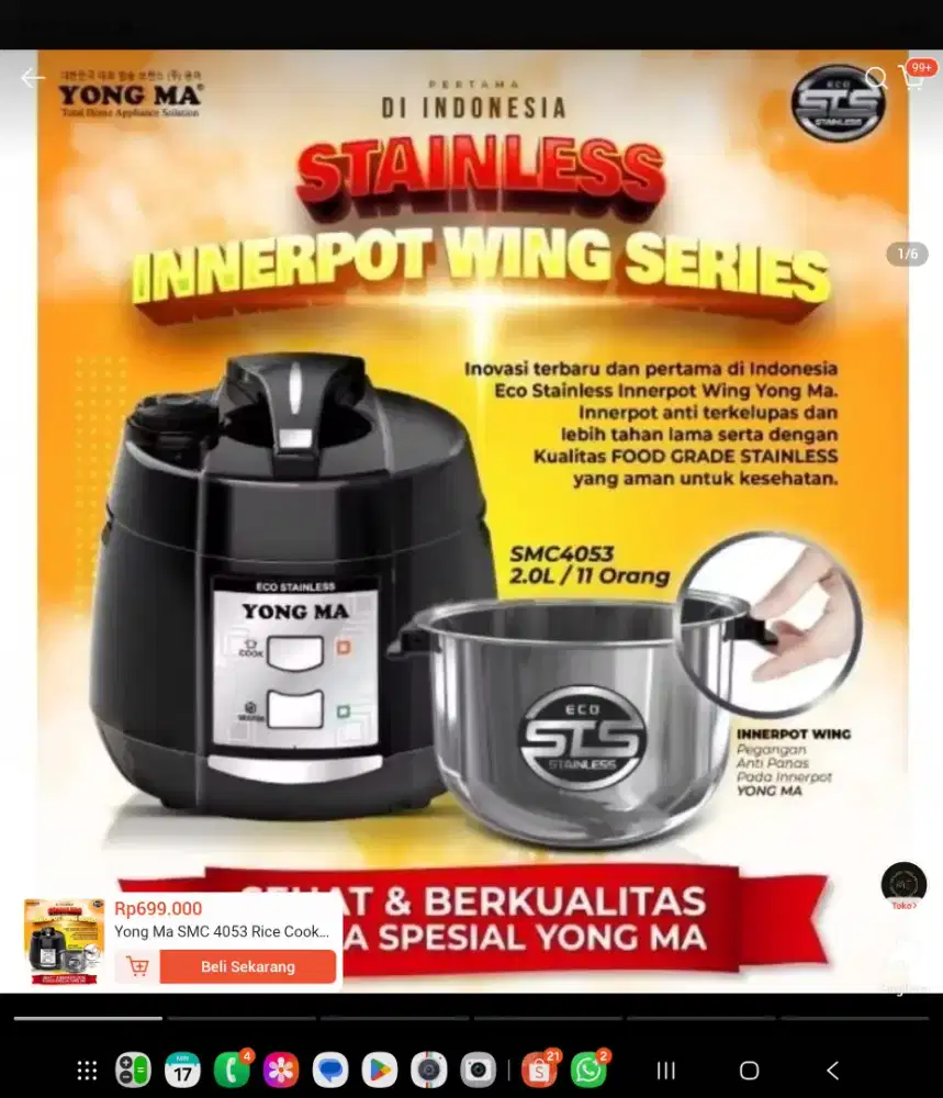 Habiskan stok yong ma masak nasi penanak SMC 4053 rice cooker ori 2 L