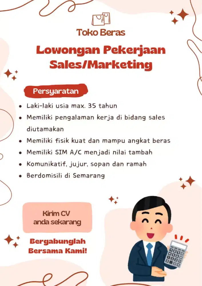 Lowongan kerja sales / marketing untuk toko beras di kota semarang