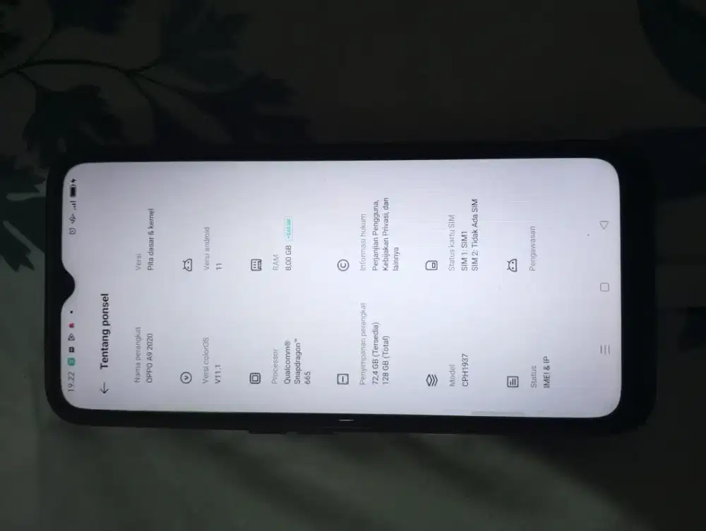 Hp Oppo a9 2020 ram 8gb Rom 128gb