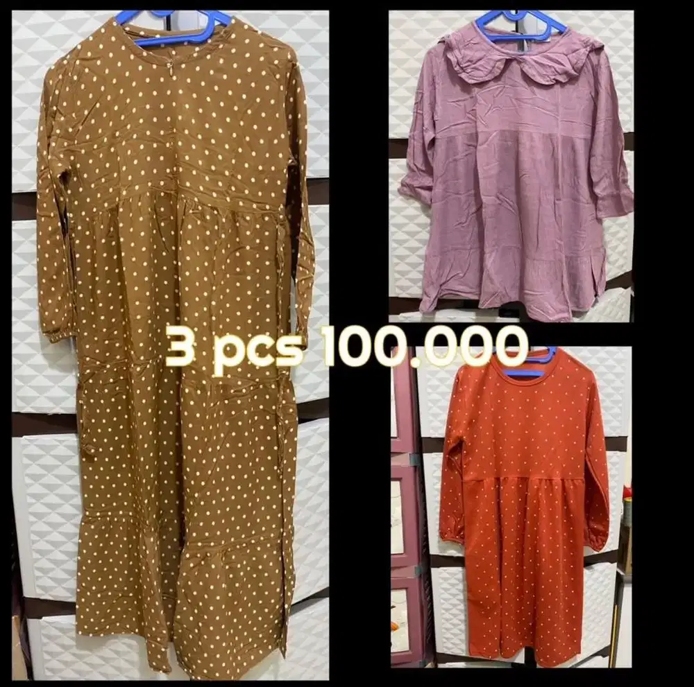 3 set sepaket gamis anak tunik baju muslim murah