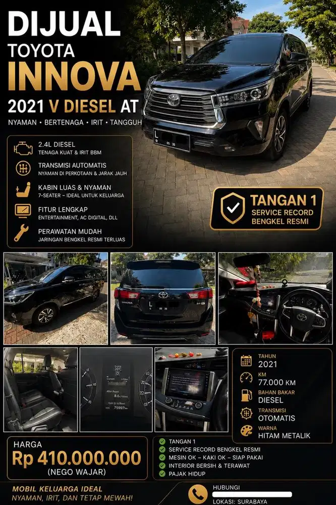 Toyota Innova 2.4 V Diesel AT 2021 Tangan 1 Service Record
